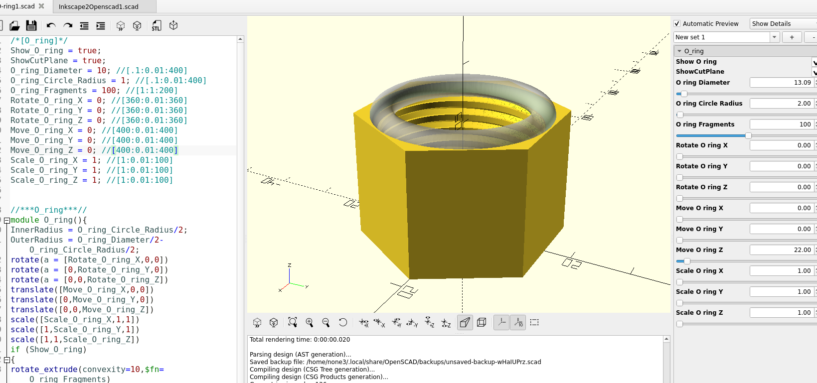 3d part design with OpenScad #47- Add an O-ring groove to any .stl file.
