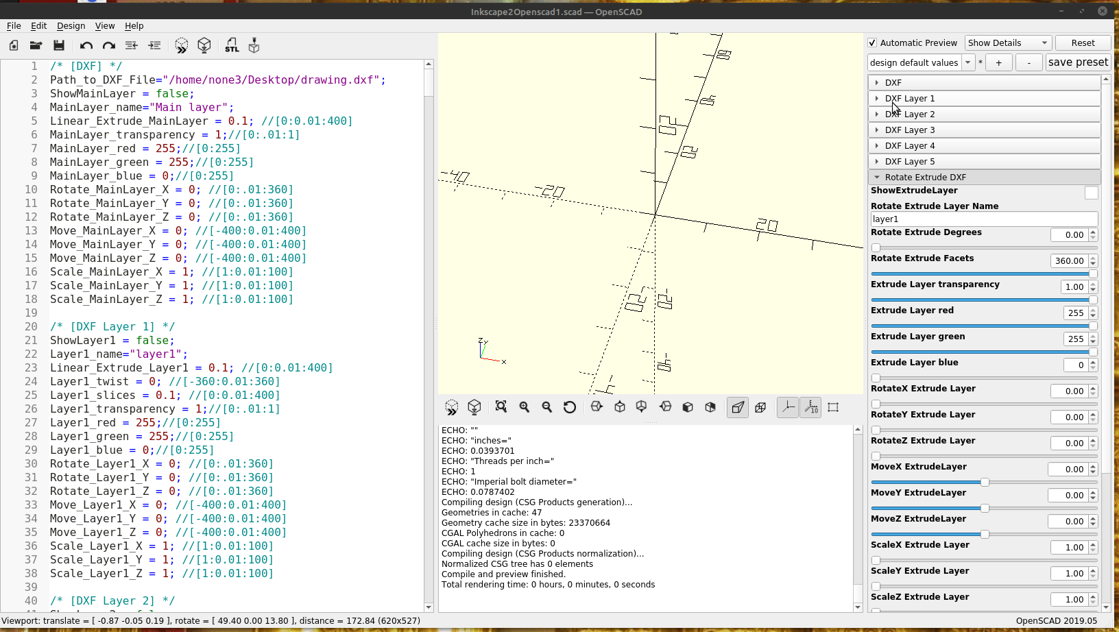 inkscape dxf openscad import