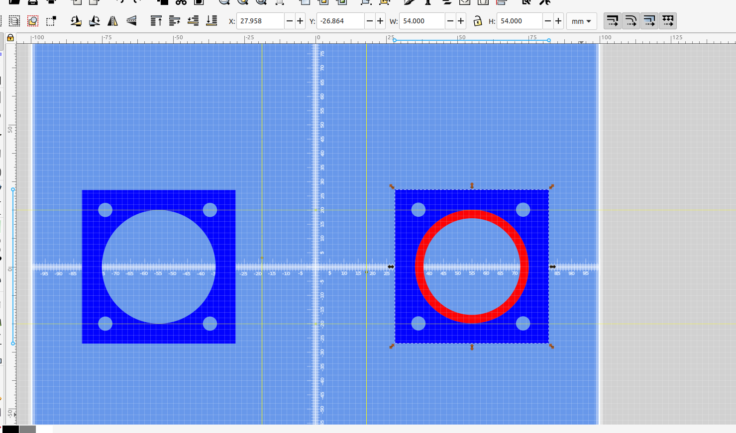 3D part design with Inkscape and OpenSCAD #75: using guidelines for precise object positioning.