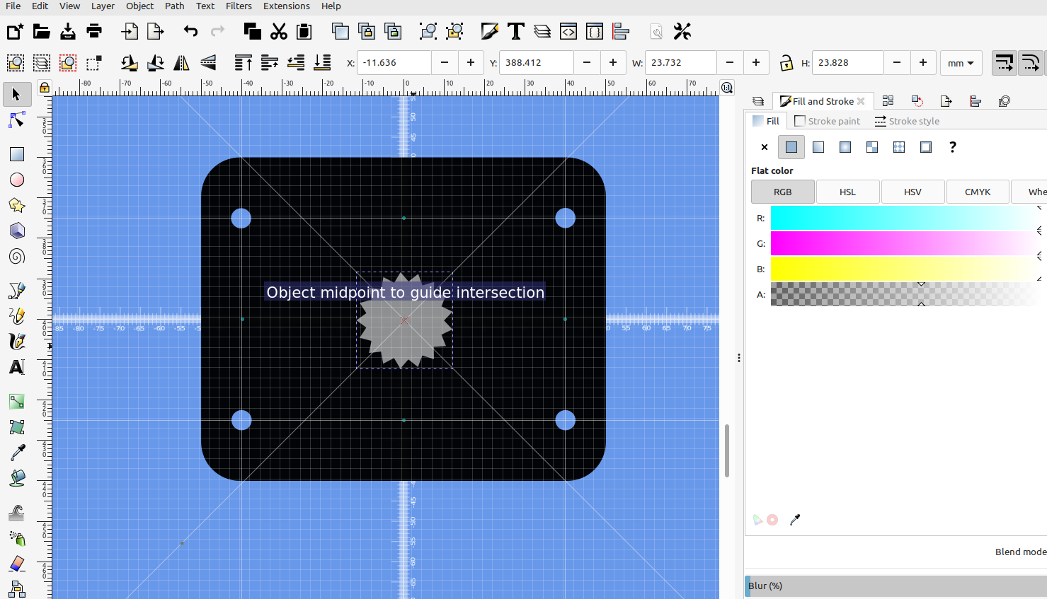 3D part design with Inkscape and OpenSCAD #75: using guidelines for precise object positioning.