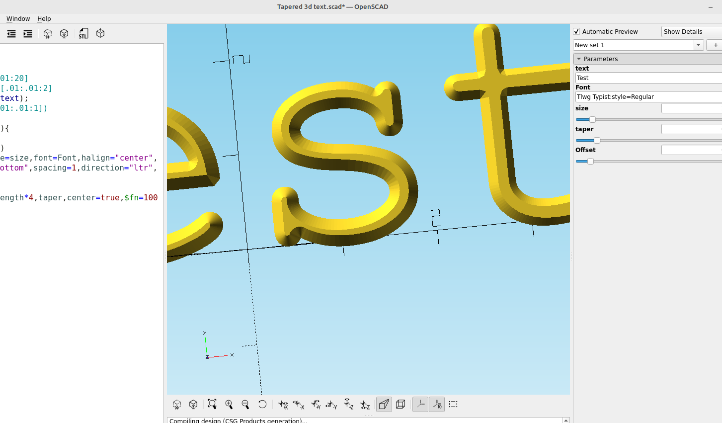 3D part design with OpenSCAD #78: Easy tapered 3d text using roof()