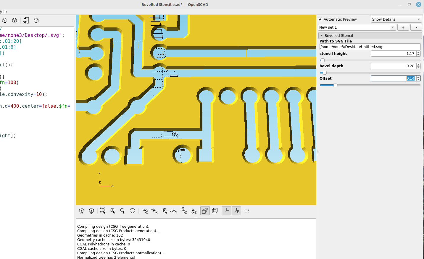 3D part design with OpenSCAD #80: Using roof() to make a beveled stencil