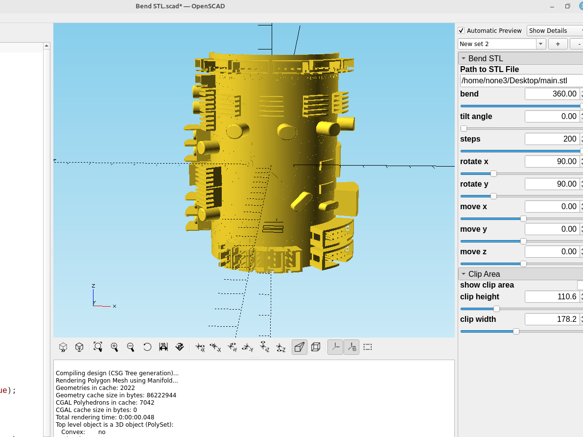 3D part design with OpenSCAD #85: Bending an .stl file.