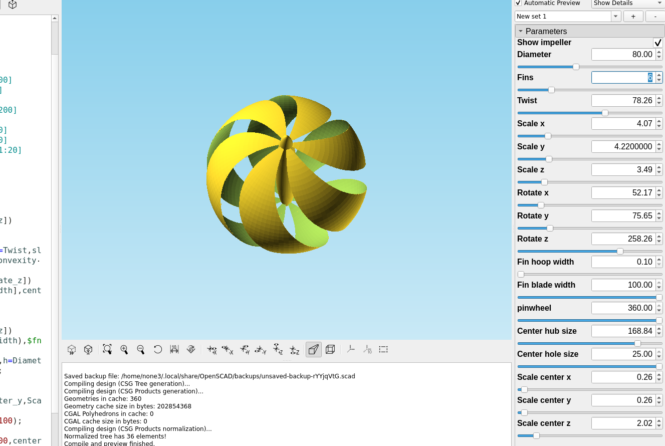 3D part design with OpenSCAD #86: Adding a pinwheel option to the universal propeller module.