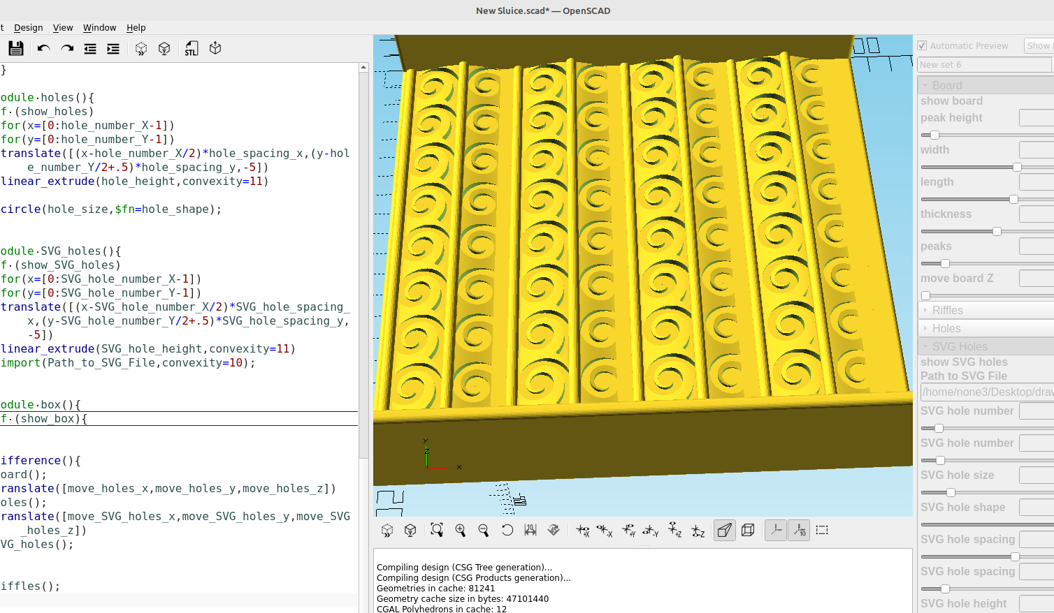 3d Part design with Inkscape and OpenSCAD #87: Customizable sluicebox part 2