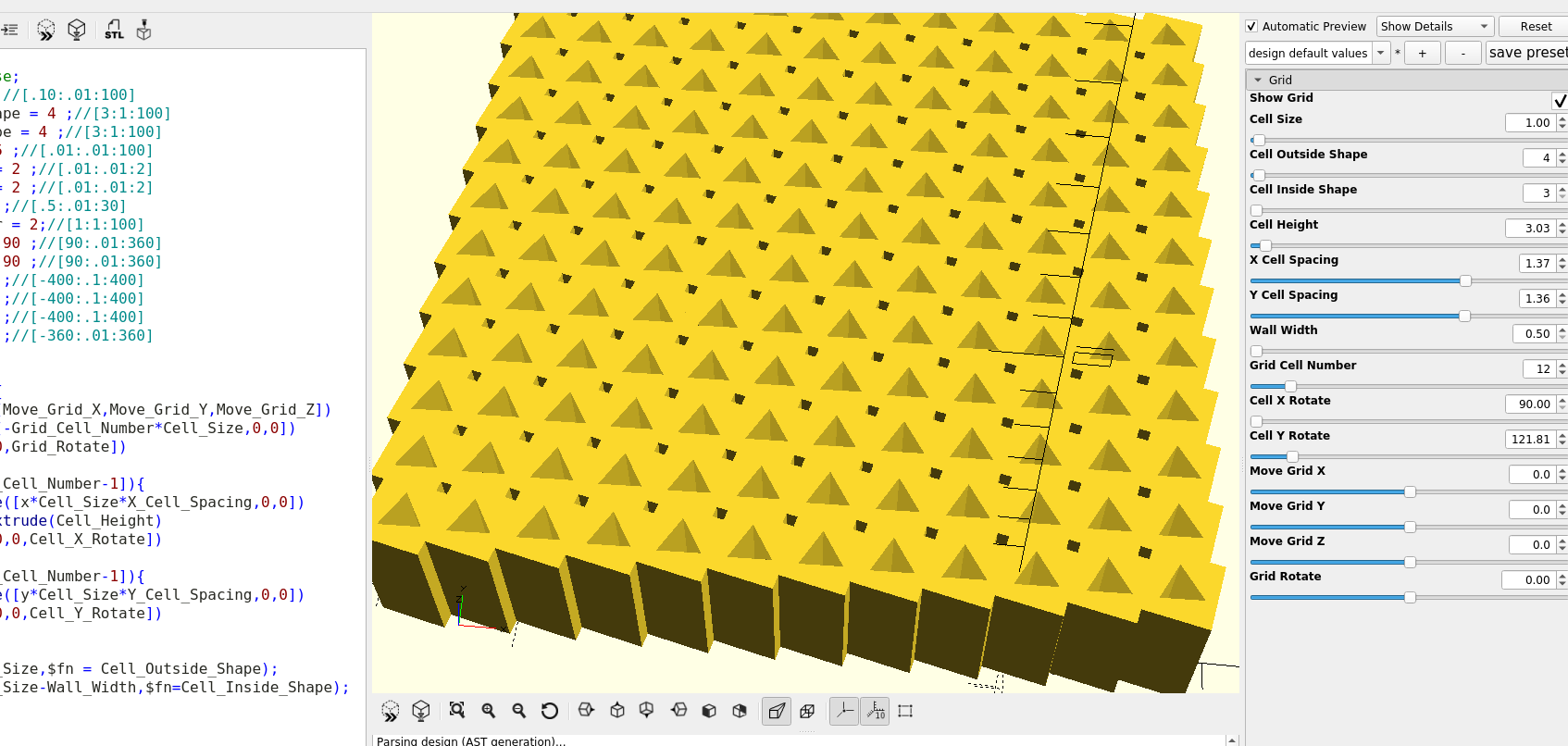 3d part design with Inkscape and openscad part 19: adding a grid module.