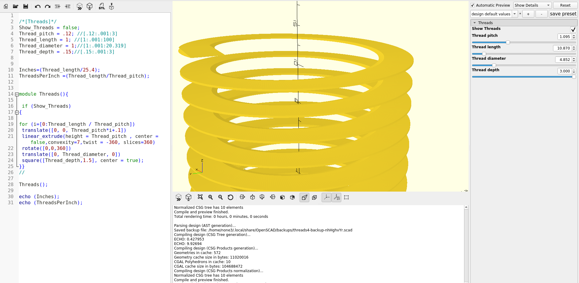 3D part design with OpenScad # 9: adding a thread module