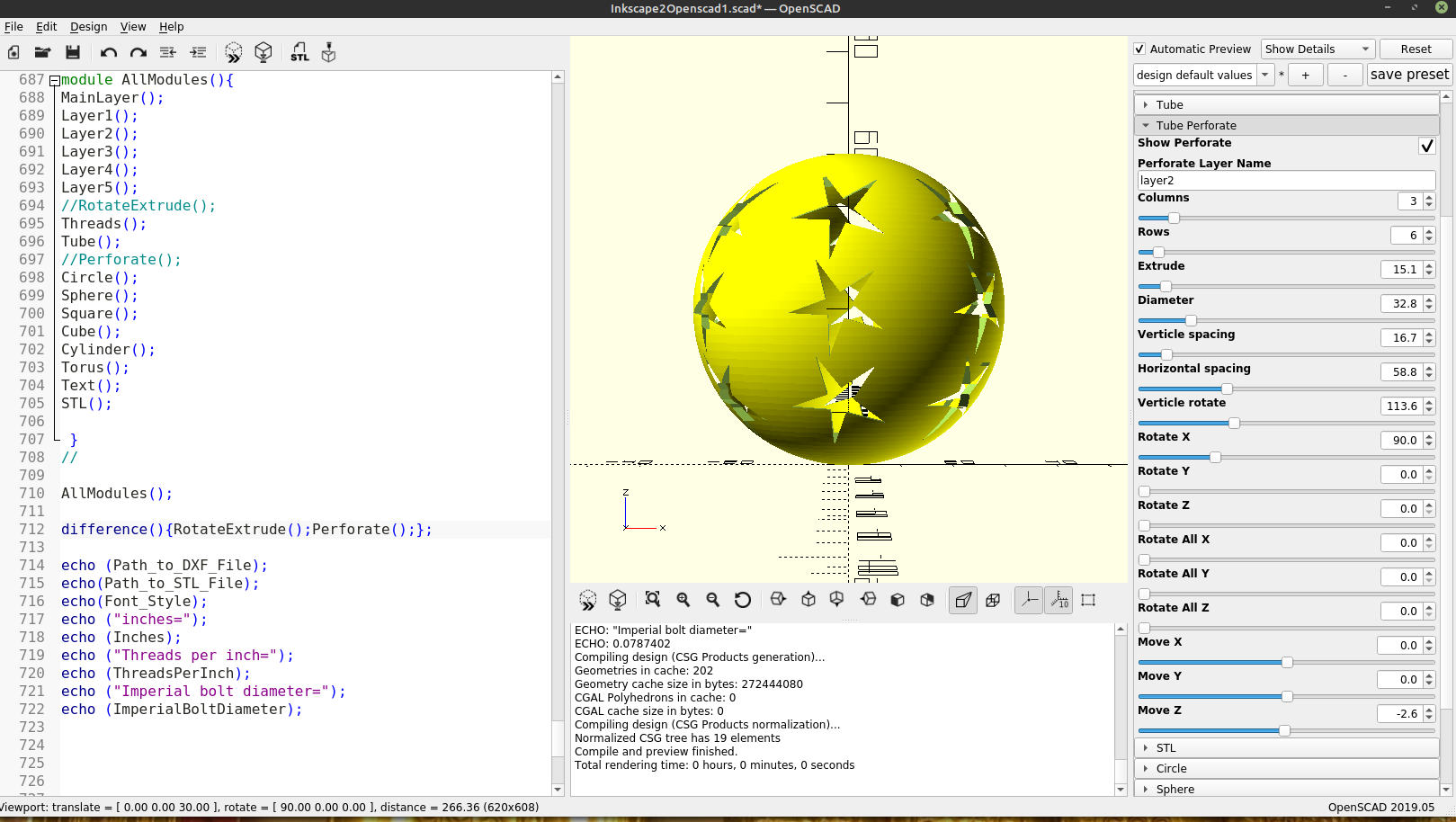 3D Part Design With Inkscape And Openscad Part 18: Hollow Sphere