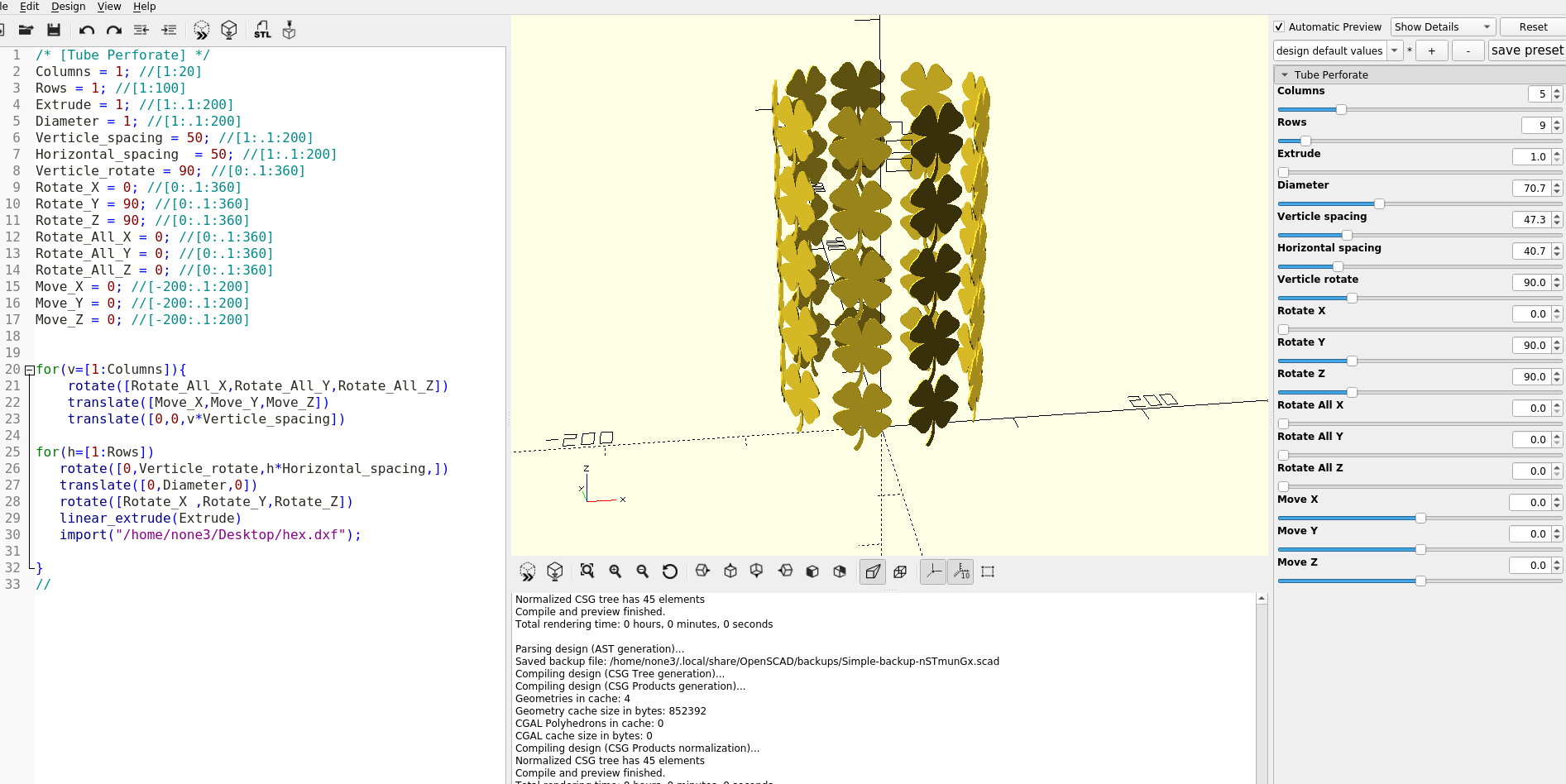 3D Part design with Inkscape and OpenScad part16: fun with for loops