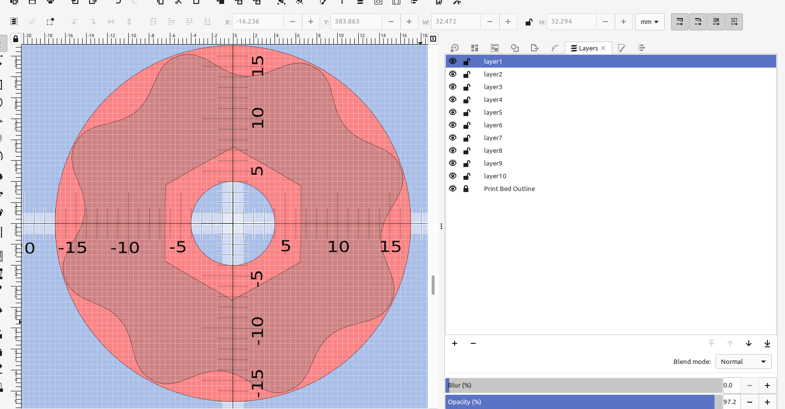 3D part design with Inkscape and OpenScad #30: Easy way to add accurate scale marks to a bed template