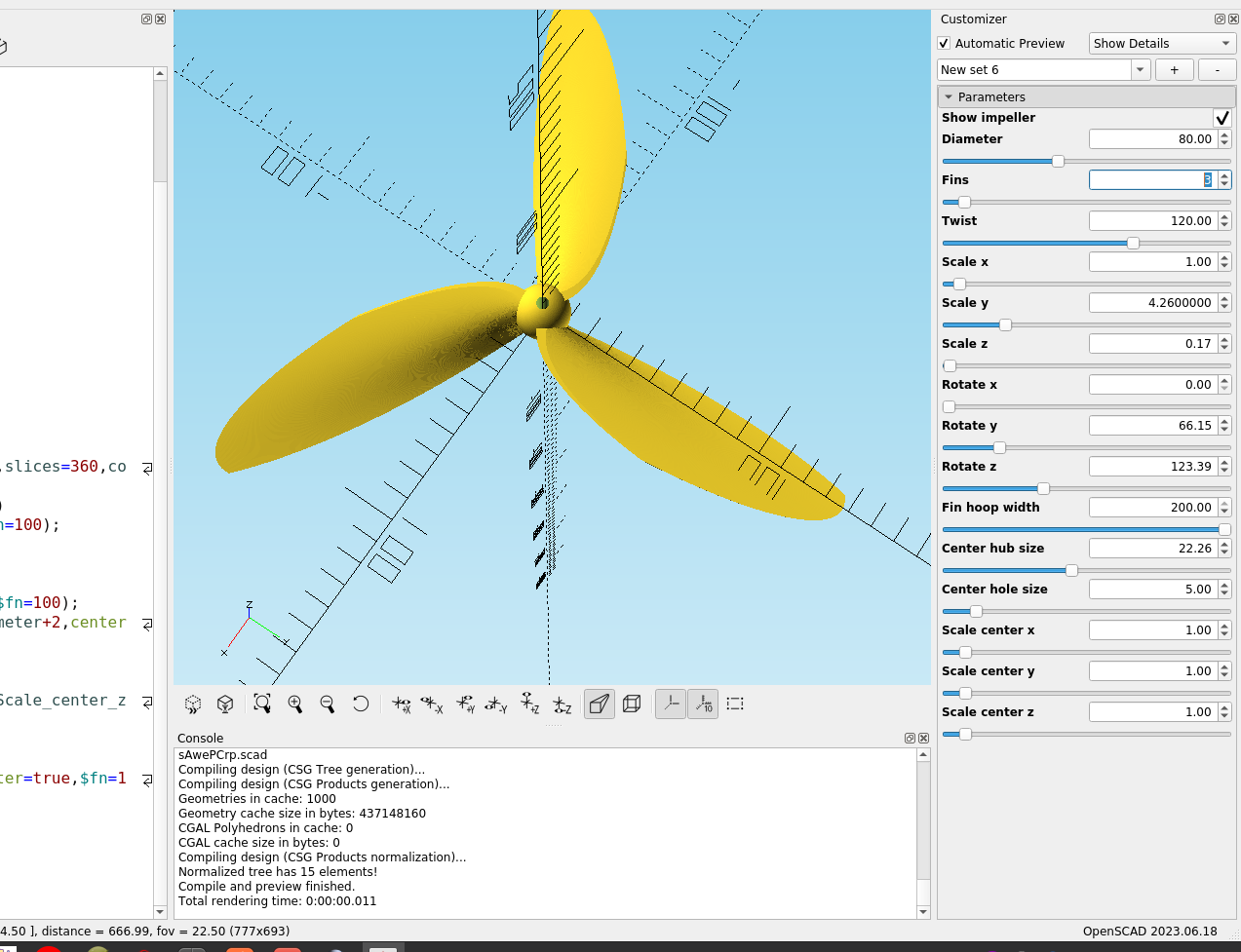 3D part design with OpenScad #57: A universal propeller-impeller design module