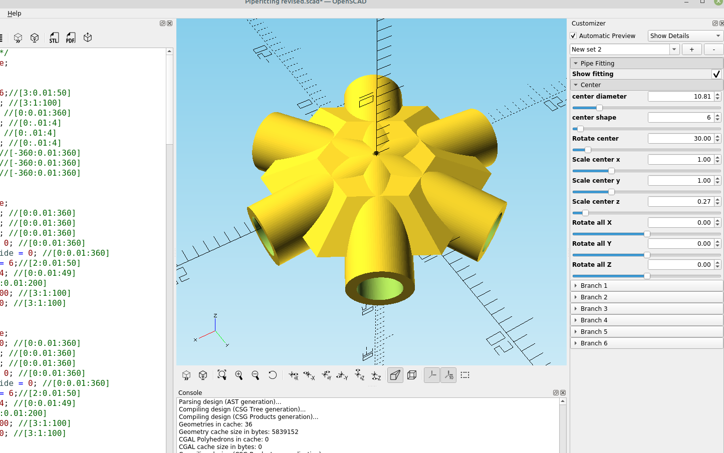 3D part design with OpenSCAD #56: Making geodesic dome hubs with the pipe fitting module.