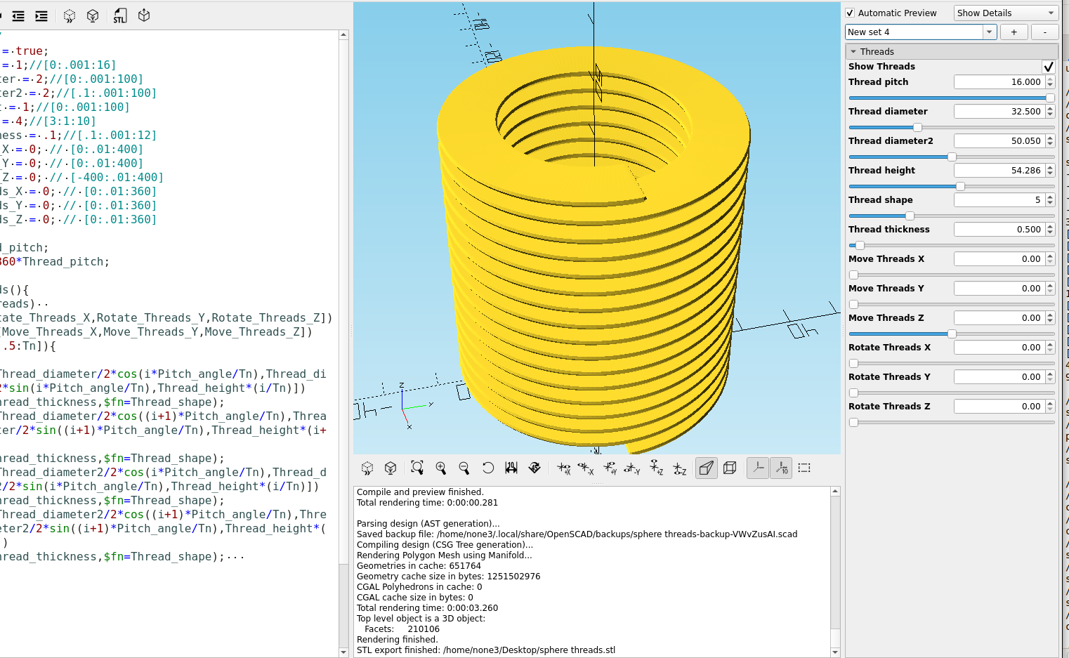 3d part design with OpenScad #71: Using hull and spheres to make a slinky and improve the thread module.