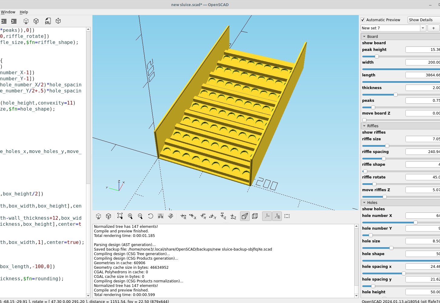 3D part design with OpenSCAD #72: A fully customizable sluice box (part 1)