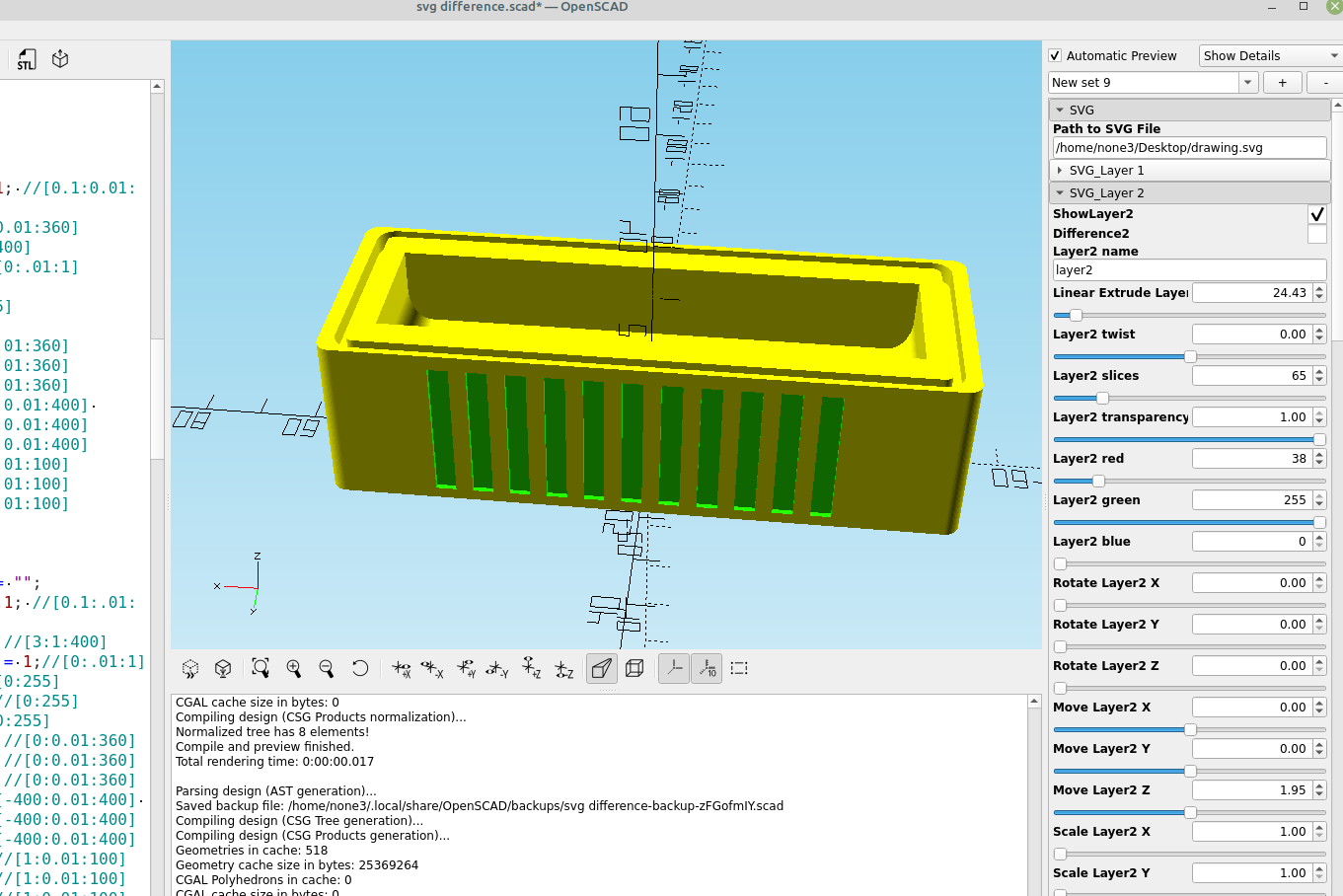 3D part design with Inkscape and OpenSCAD #73: automating difference() with the customizer.
