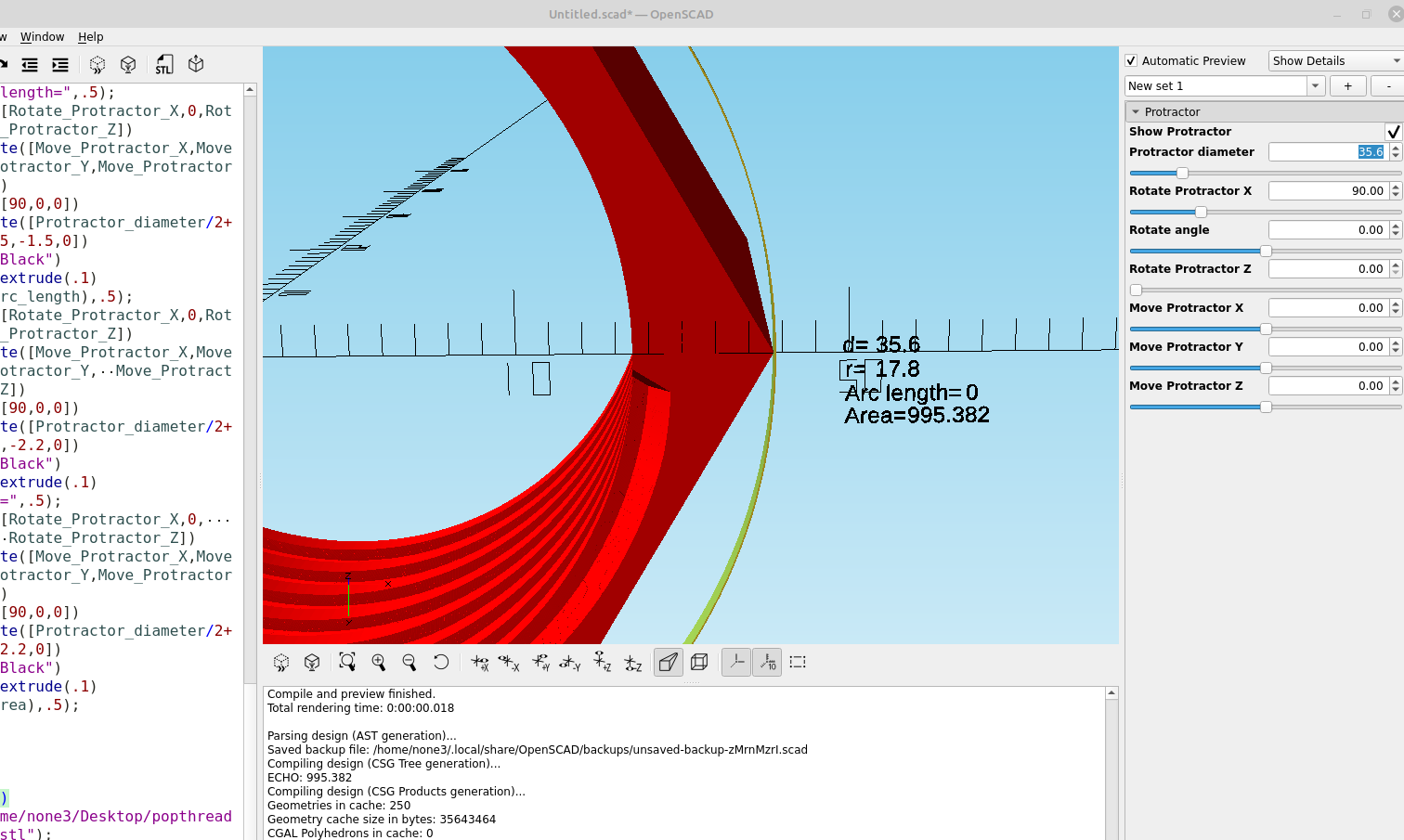 3D part design with OpenScad #50: Making a protractor module.