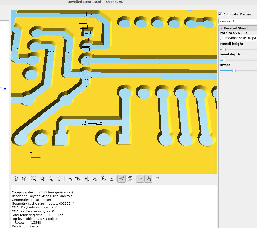 3D part design with OpenSCAD #80: Using roof() to make a beveled stencil