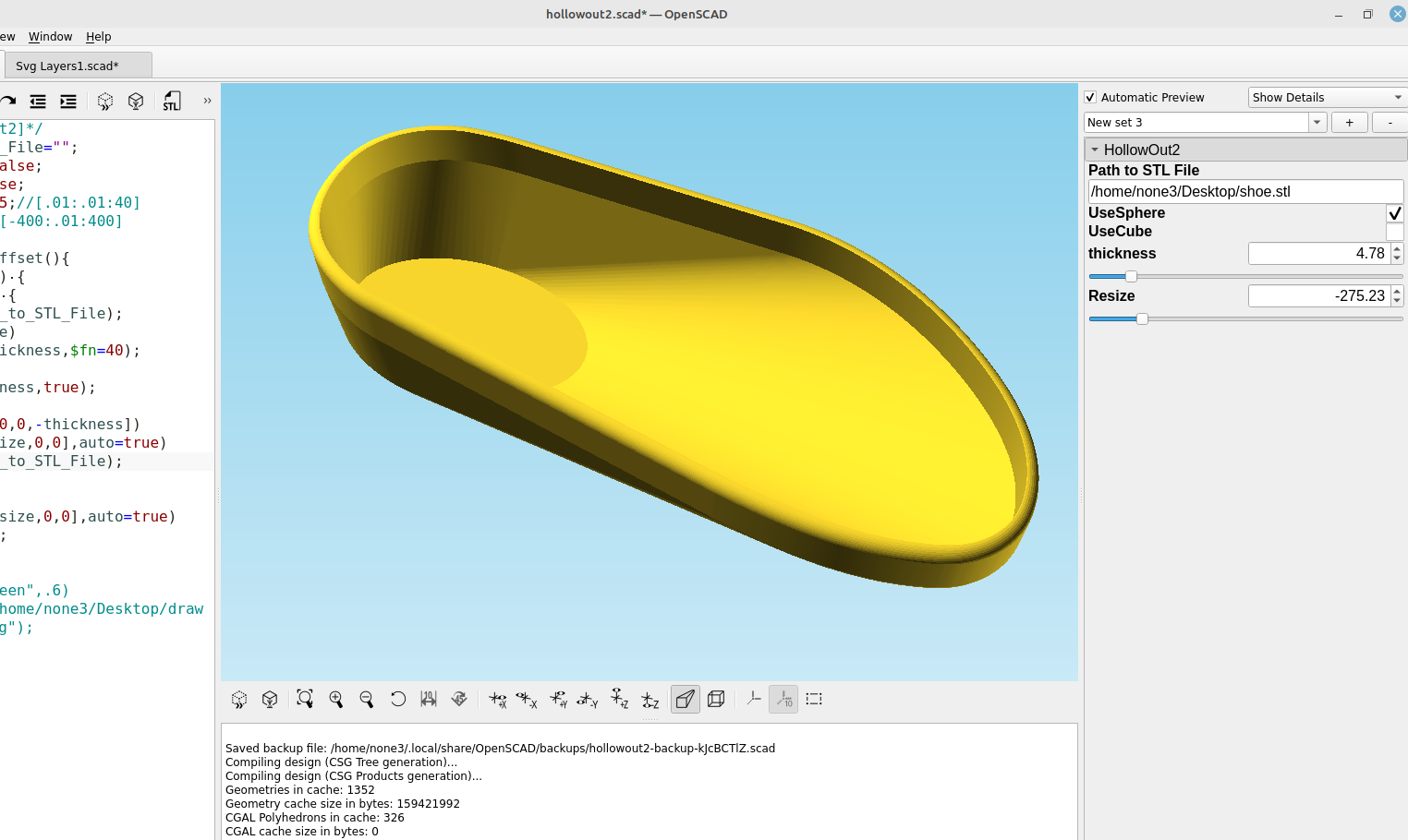 3D part design with Inkscape and OpenSCAD #94: Using minkowski() to hollow out complex shapes.