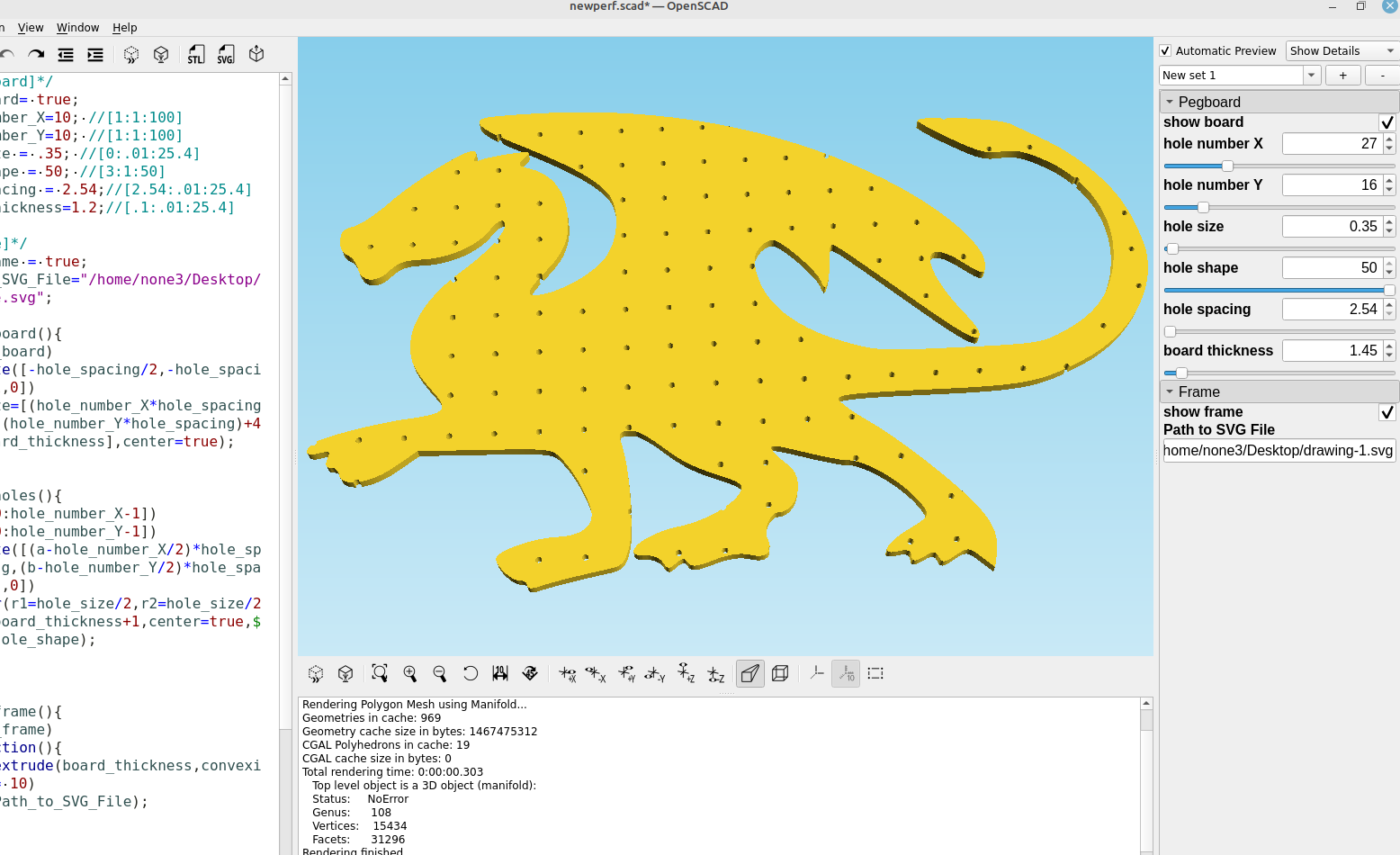 3D part design with Inkscape and OpenSCAD #91: make a pegboard any shape you want.