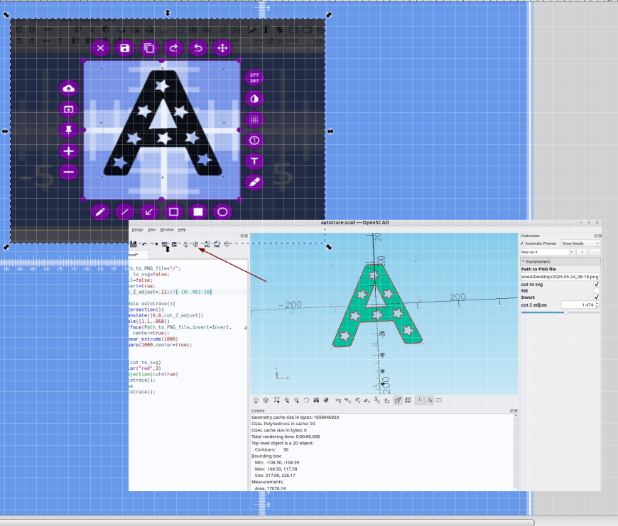 3D part design with Inkscape and OpenSCAD#127: Autotrace with OpenSCAD