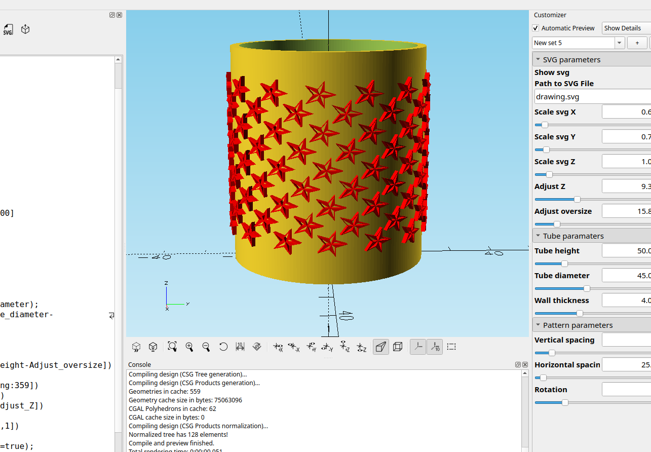 3D part design with Inkscape and OpenSCAD # 141: repeating SVG pattern on a cylinder.