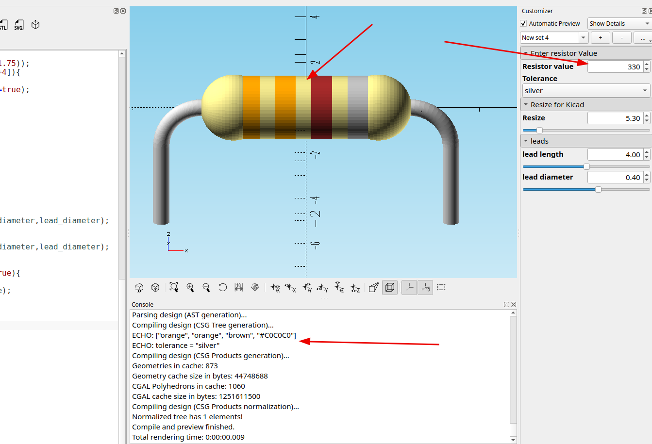 3d part design with OpenSCAD #154: An automatic resistor color code calculator and model generator.