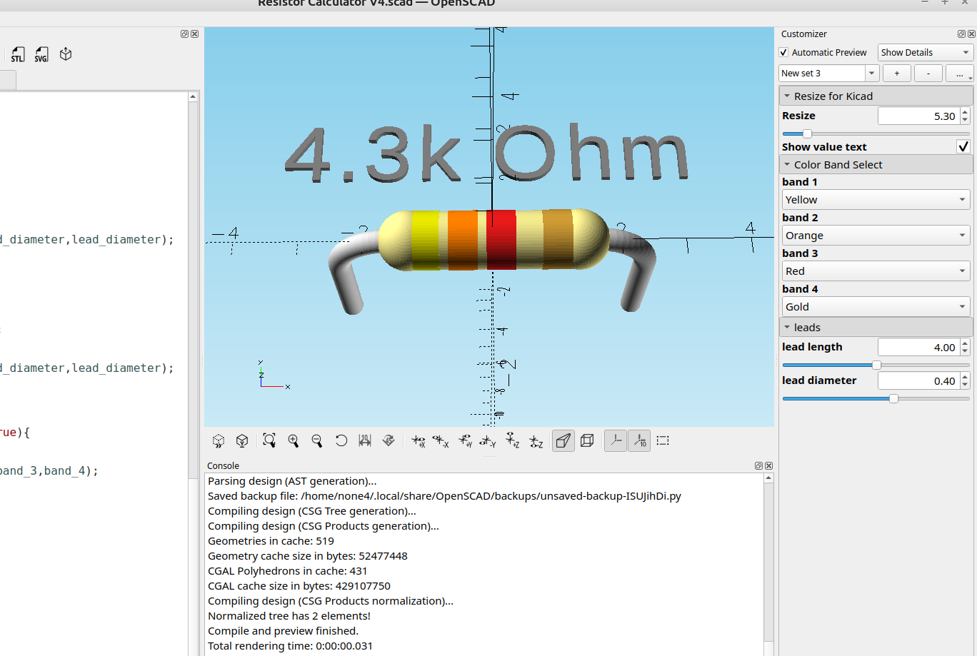3D part design with OpenSCAD # 155: Automatic resistor generator and calculator version 3.