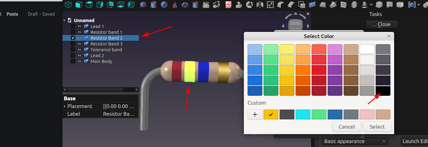 3D part design with OpenSCAD and FreeCad # 158: Modifying the resistor code so it's easier to convert the resistor to a step file.