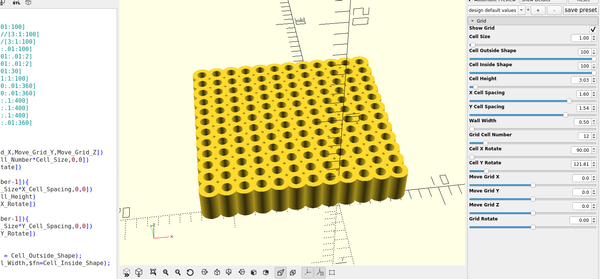 3d part design with Inkscape and openscad part 19: adding a grid module.