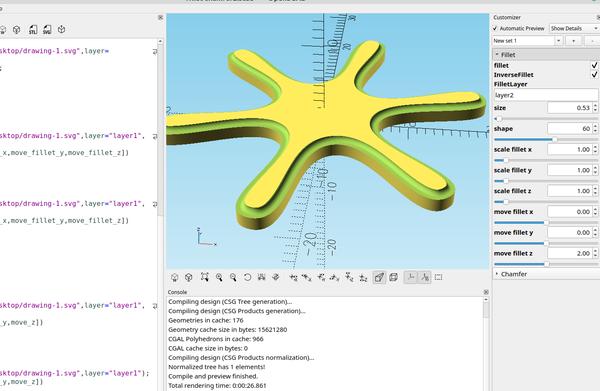 3D part design with Inkscape and OpenSCAD#102: put a fillet or chamfer around anything.