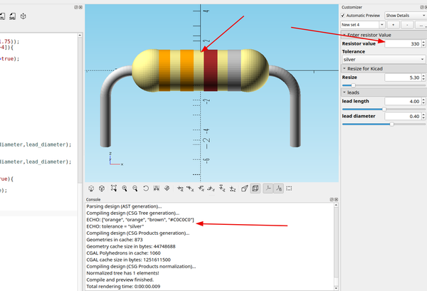 3d part design with OpenSCAD #154: An automatic resistor color code calculator and model generator.