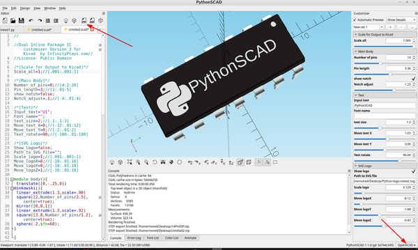 3D part design#159: Export OpenSCAD code directly to a .step file with PythonSCAD